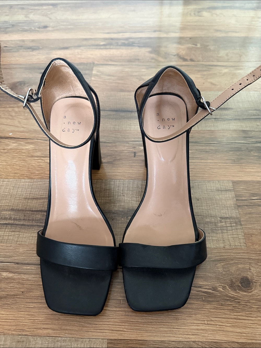 a new day Black Ankle-Strap Block Heel Sandals
